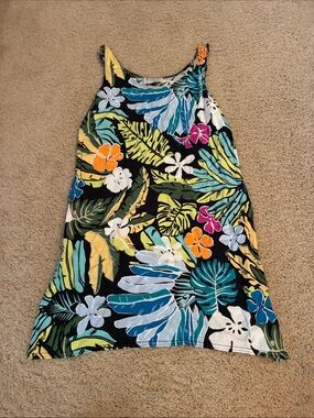 Island Girl Tropical Floral Tank Top Dress - Black Multi
